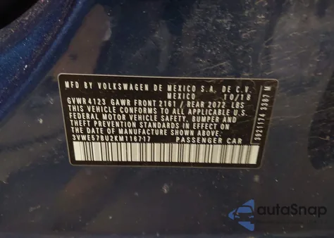 2019 Volkswagen Jetta 1.4T Sel z USA, uszkodzony, nr VIN 3VWE57BU2KM116717